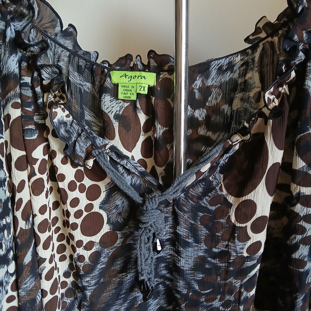 Agora Size 2X Animal Print Blouse Sheer - Picture 4 of 11